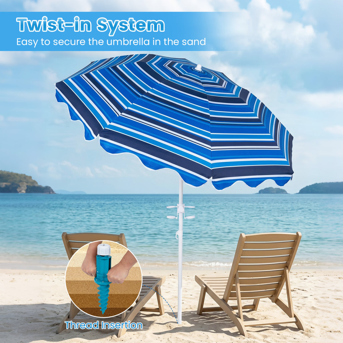 6.5 FT Beach Umbrella UPF 50+ with Sand Anchor for Garden Pool Backyard-Navy view 9