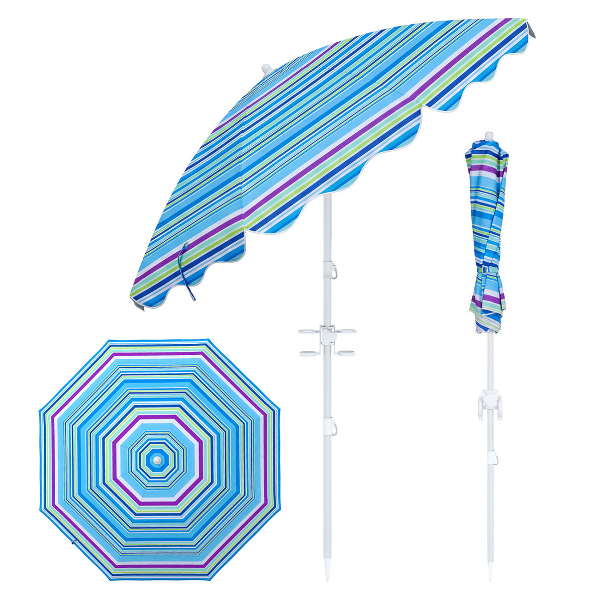 6.5 FT Beach Umbrella UPF 50+ with Sand Anchor for Garden Pool-Blue