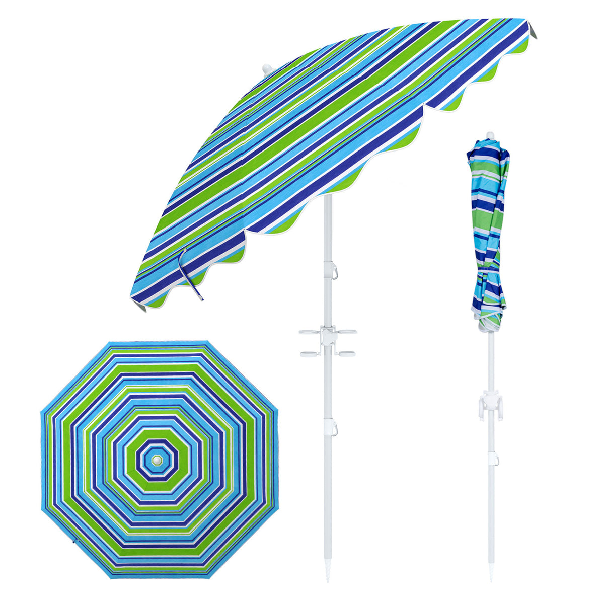 6.5 FT Beach Umbrella UPF 50+ with Sand Anchor for Garden Pool-Green