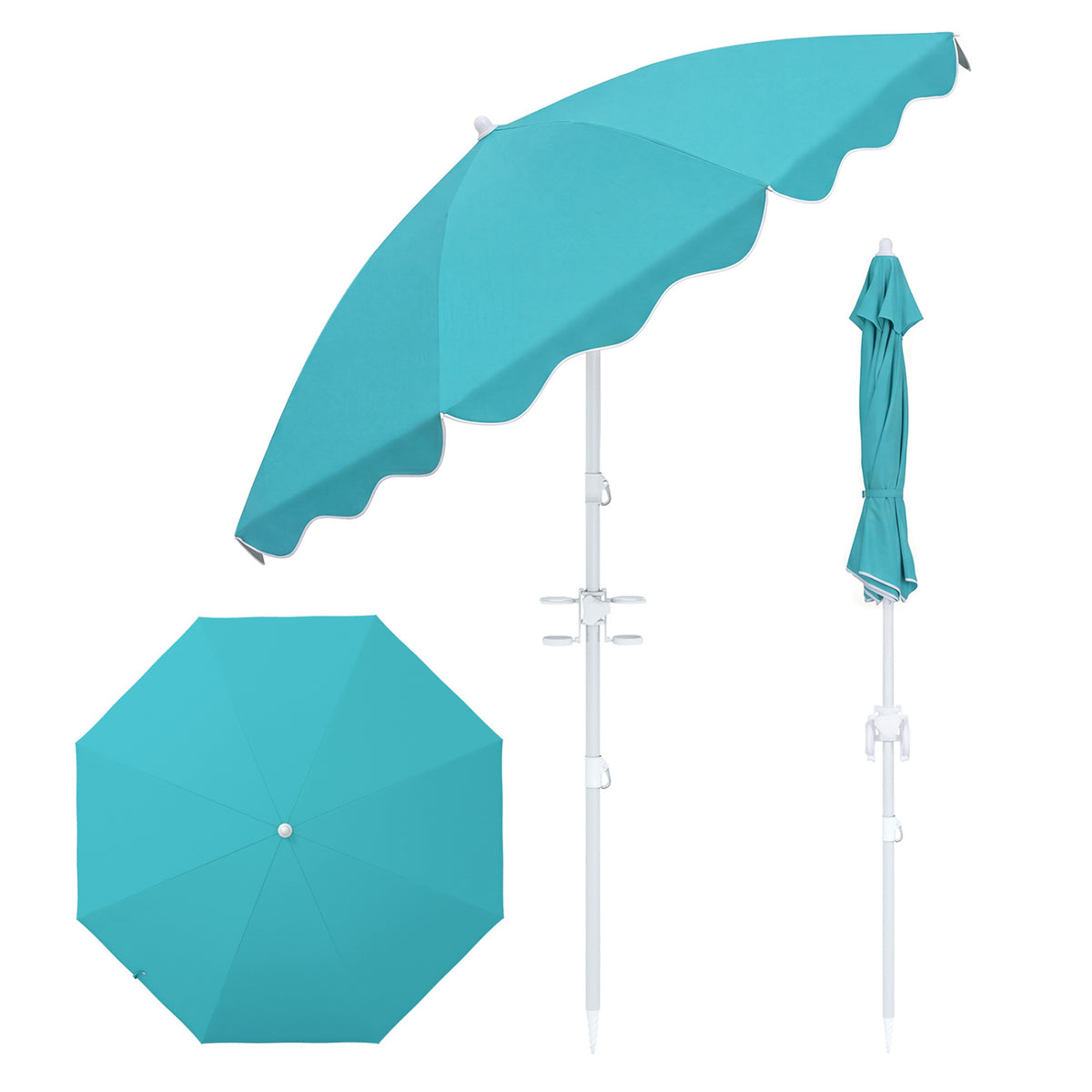 6.5 FT Beach Umbrella UPF 50+ with Sand Anchor for Garden Pool-Turquoise
