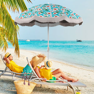 6.5 FT Beach Umbrella with Fringe Outdoor Tassel Umbrella with Push Button Tilt-Green view 3
