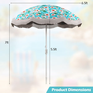 6.5 FT Beach Umbrella with Fringe Outdoor Tassel Umbrella with Push Button Tilt-Green view 4