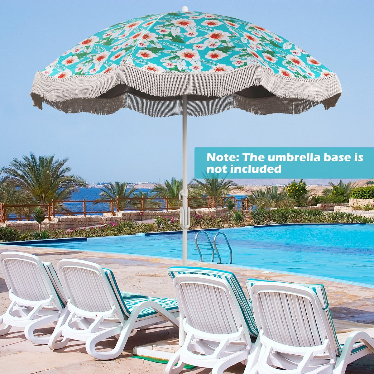6.5 FT Beach Umbrella with Fringe Outdoor Tassel Umbrella with Push Button Tilt-Green view 5