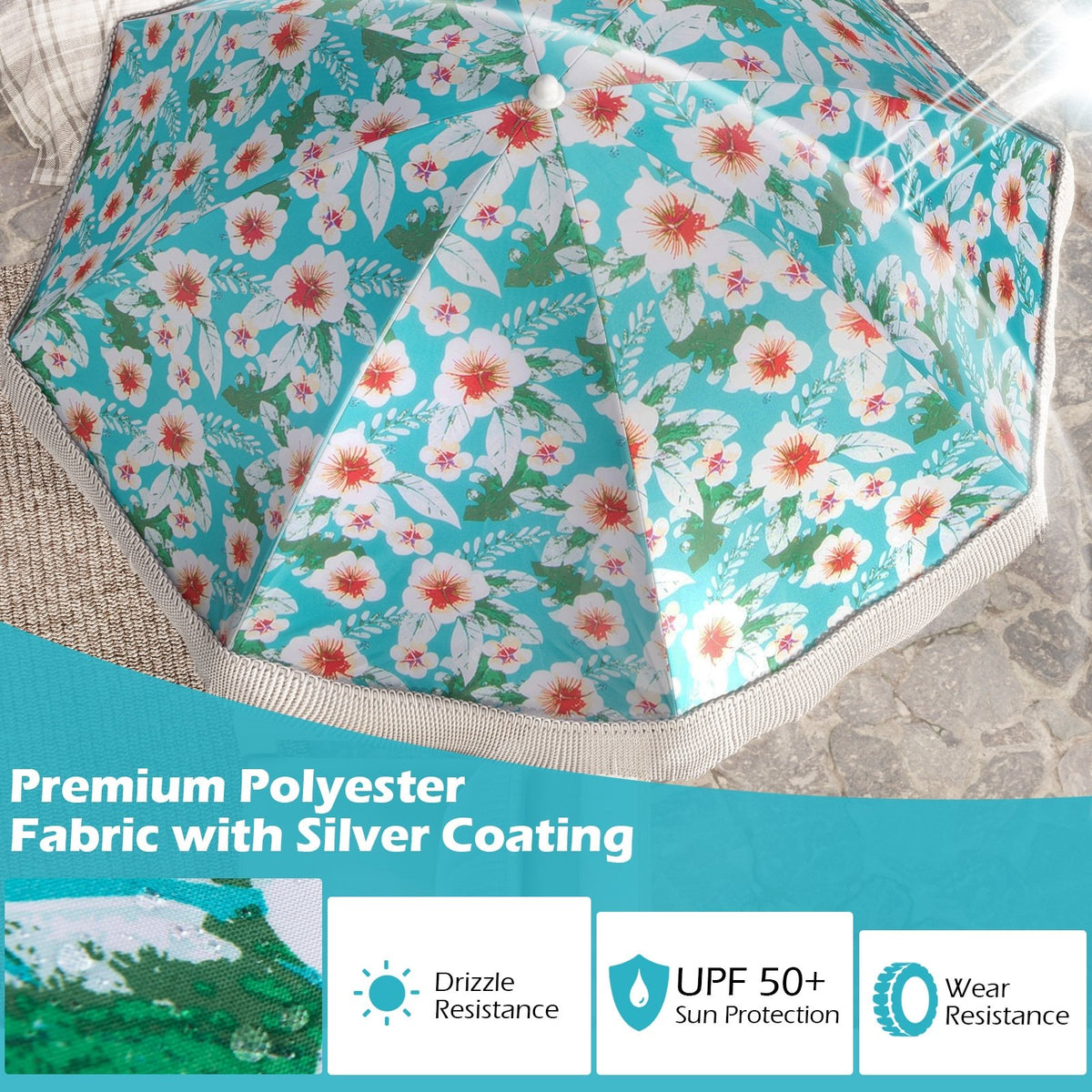 6.5 FT Beach Umbrella with Fringe Outdoor Tassel Umbrella with Push Button Tilt-Green view 6