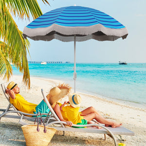 6.5 FT Beach Umbrella with Fringe Outdoor Tassel Umbrella with Push Button Tilt-Navy view 3