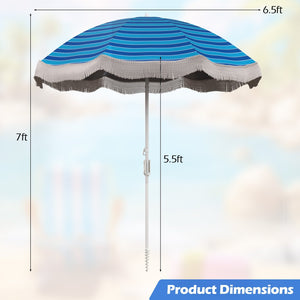 6.5 FT Beach Umbrella with Fringe Outdoor Tassel Umbrella with Push Button Tilt-Navy view 4