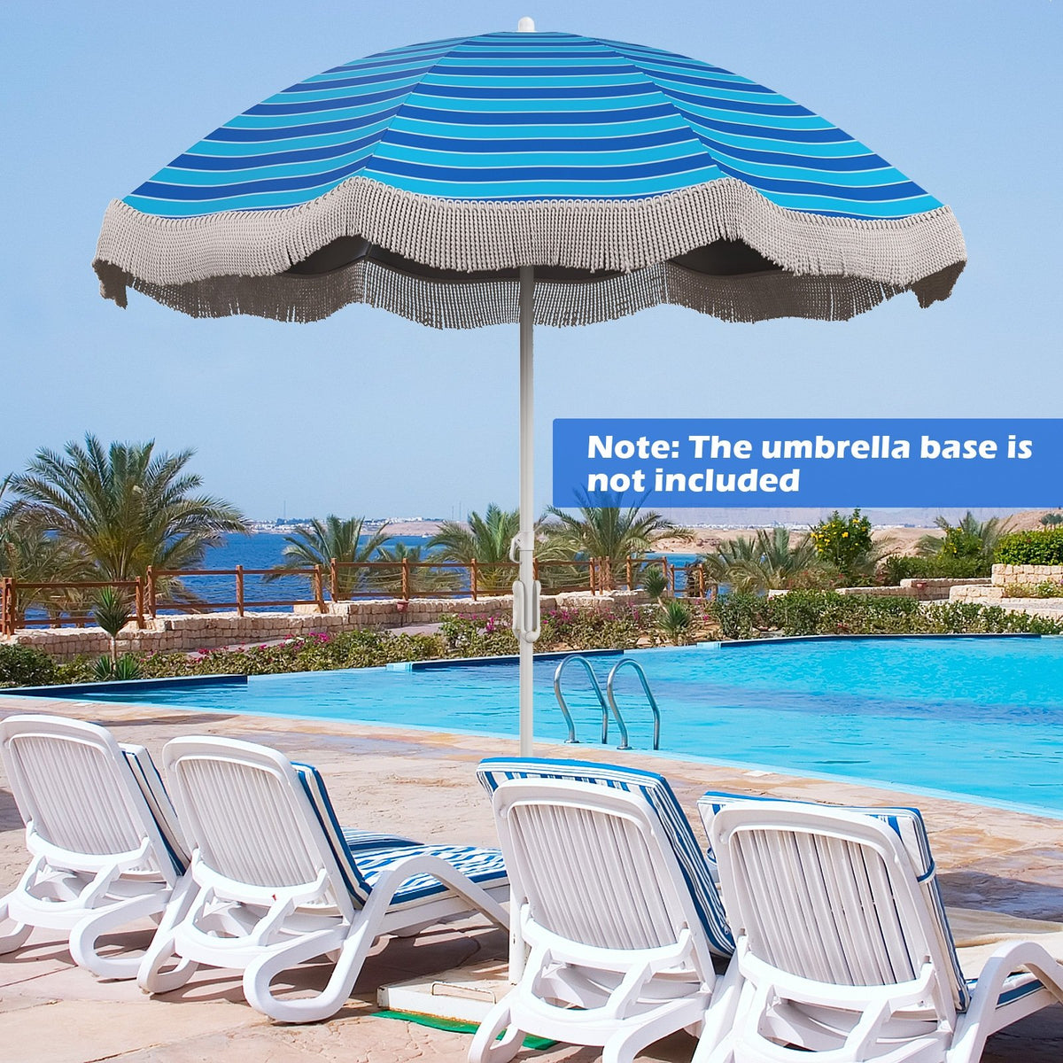 6.5 FT Beach Umbrella with Fringe Outdoor Tassel Umbrella with Push Button Tilt-Navy view 5