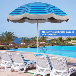 6.5 FT Beach Umbrella with Fringe Outdoor Tassel Umbrella with Push Button Tilt-Navy view 5