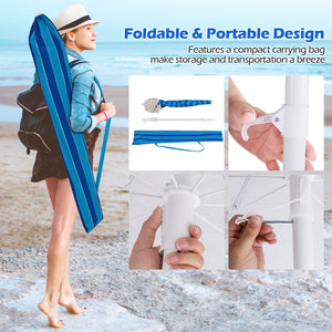 6.5 FT Beach Umbrella with Fringe Outdoor Tassel Umbrella with Push Button Tilt-Navy view 9