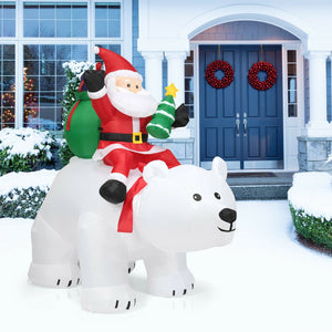 6.5 Feet Christmas Inflatable Santa Riding Polar Bear with Shaking Head LED Lights view 2