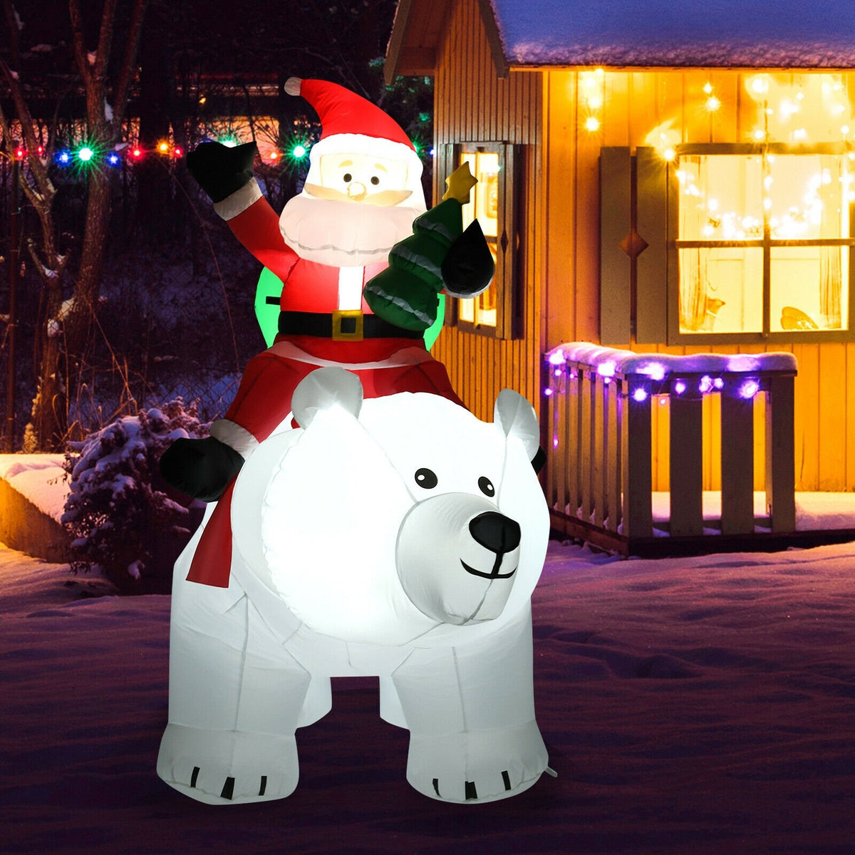 6.5 Feet Christmas Inflatable Santa Riding Polar Bear with Shaking Head LED Lights view 3