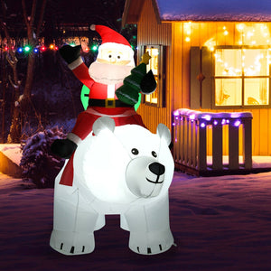 6.5 Feet Christmas Inflatable Santa Riding Polar Bear with Shaking Head LED Lights view 3