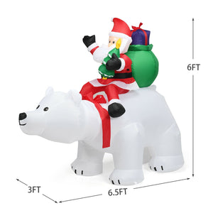 6.5 Feet Christmas Inflatable Santa Riding Polar Bear with Shaking Head LED Lights view 4