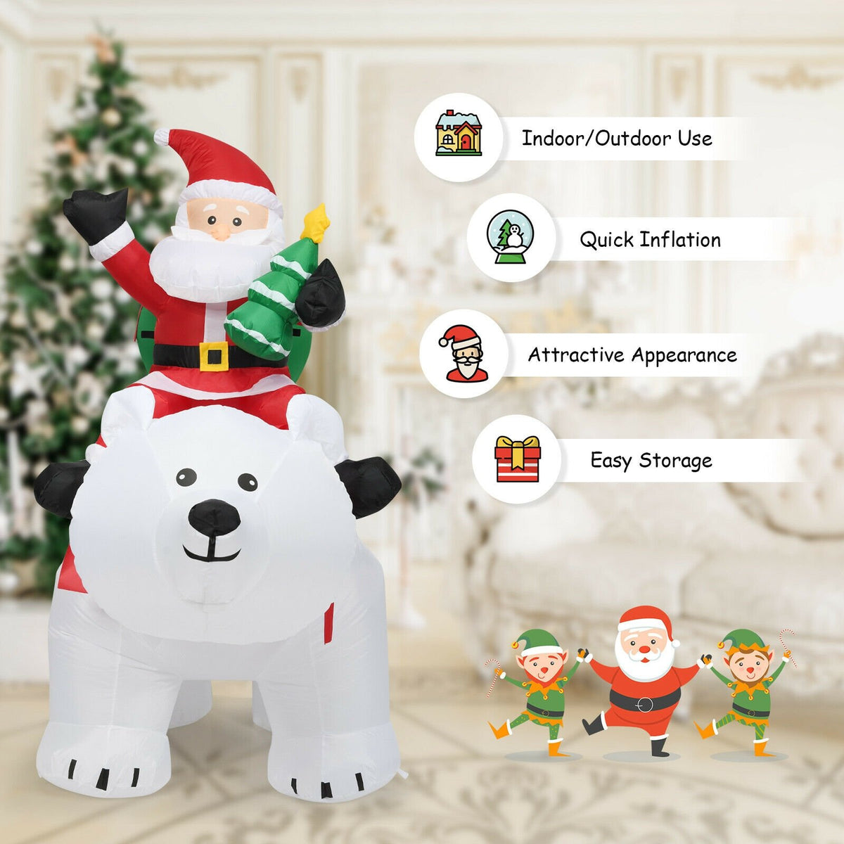 6.5 Feet Christmas Inflatable Santa Riding Polar Bear with Shaking Head LED Lights view 5