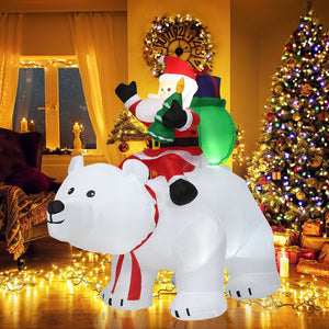 6.5 Feet Christmas Inflatable Santa Riding Polar Bear with Shaking Head LED Lights view 7