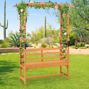 6.5 FT Tall Patio Garden Arbor with Pergola and 2-Seat Bench for Garden Backyard Decoration-Yellow view 3