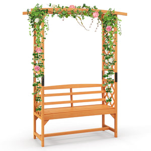 6.5 FT Tall Patio Garden Arbor with Pergola and 2-Seat Bench for Garden Backyard Decoration-Yellow view 4