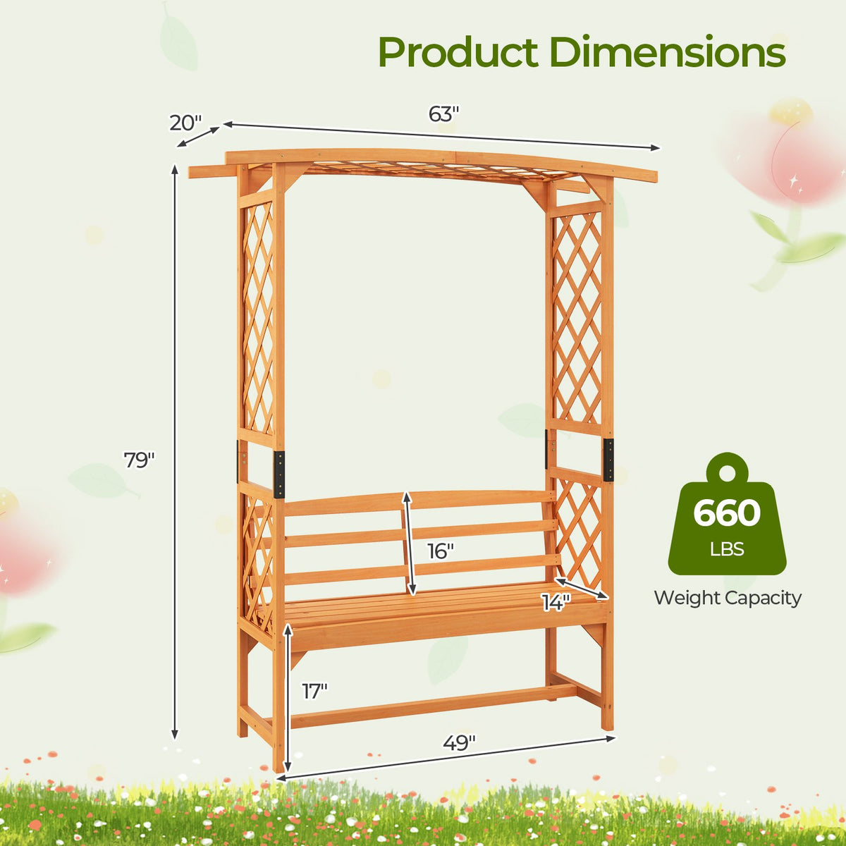 6.5 FT Tall Patio Garden Arbor with Pergola and 2-Seat Bench for Garden Backyard Decoration-Yellow view 5