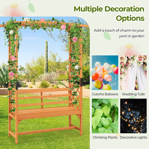 6.5 FT Tall Patio Garden Arbor with Pergola and 2-Seat Bench for Garden Backyard Decoration-Yellow view 6
