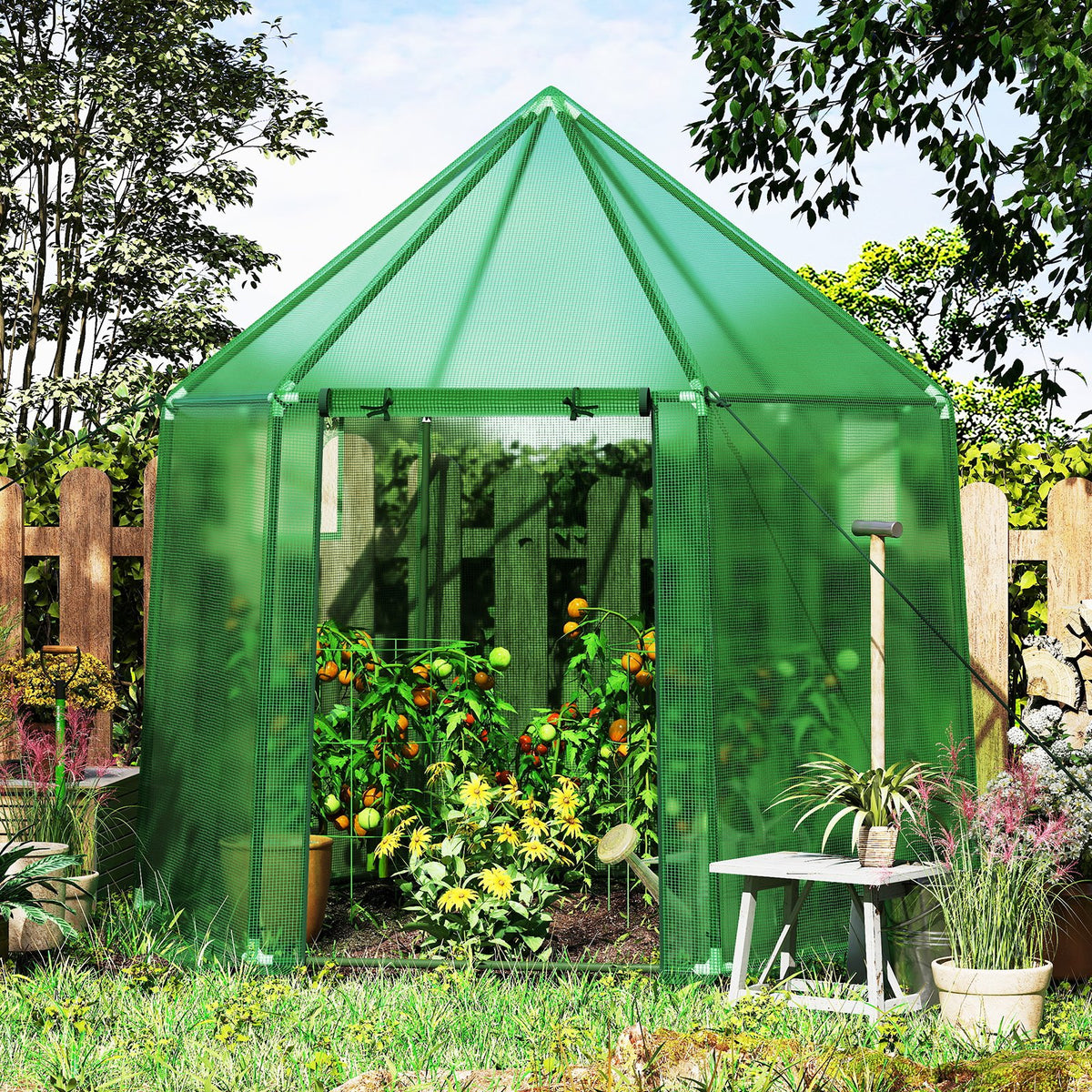 6.5 x 5.6 x 6.2 FT Mini Walk-in Greenhouse Portable Outdoor Warm House for Winter with PE Cover-Green view 2