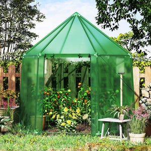 6.5 x 5.6 x 6.2 FT Mini Walk-in Greenhouse Portable Outdoor Warm House for Winter with PE Cover-Green view 2