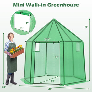 6.5 x 5.6 x 6.2 FT Mini Walk-in Greenhouse Portable Outdoor Warm House for Winter with PE Cover-Green view 4
