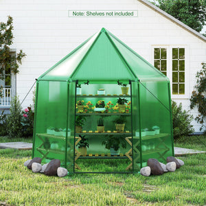 6.5 x 5.6 x 6.2 FT Mini Walk-in Greenhouse Portable Outdoor Warm House for Winter with PE Cover-Green view 5