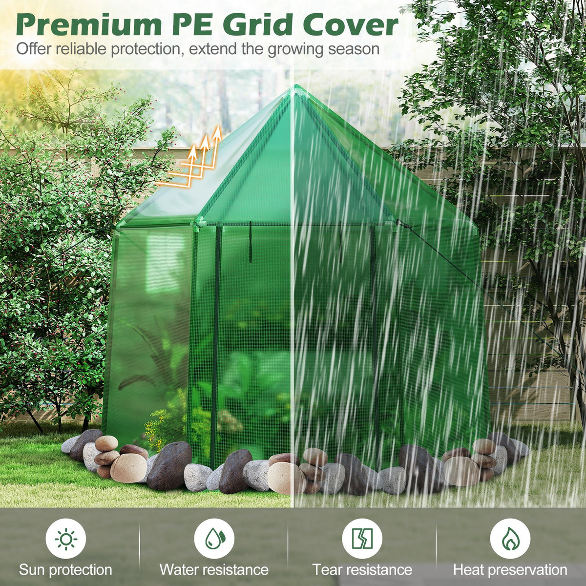 6.5 x 5.6 x 6.2 FT Mini Walk-in Greenhouse Portable Outdoor Warm House for Winter with PE Cover-Green view 6
