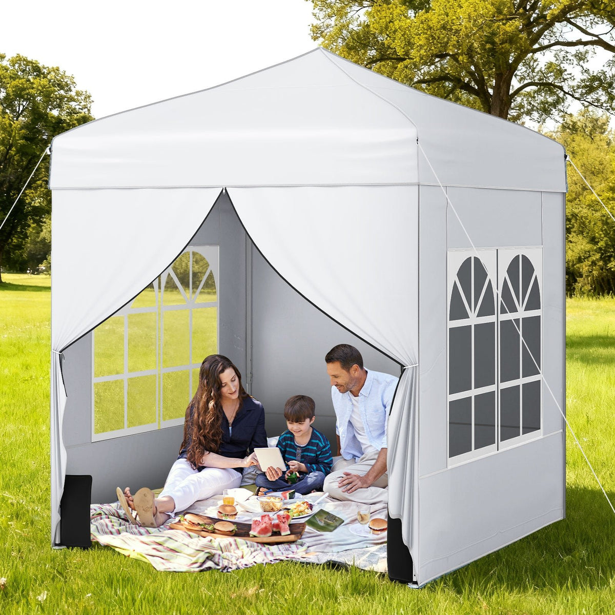 6.5 x 6.5 FT Pop up Canopy Tent with 4 Sidewalls and Wheeled Bag-white view 2