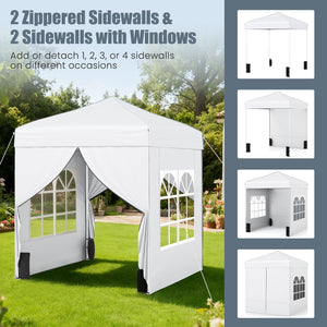 6.5 x 6.5 FT Pop up Canopy Tent with 4 Sidewalls and Wheeled Bag-white view 6