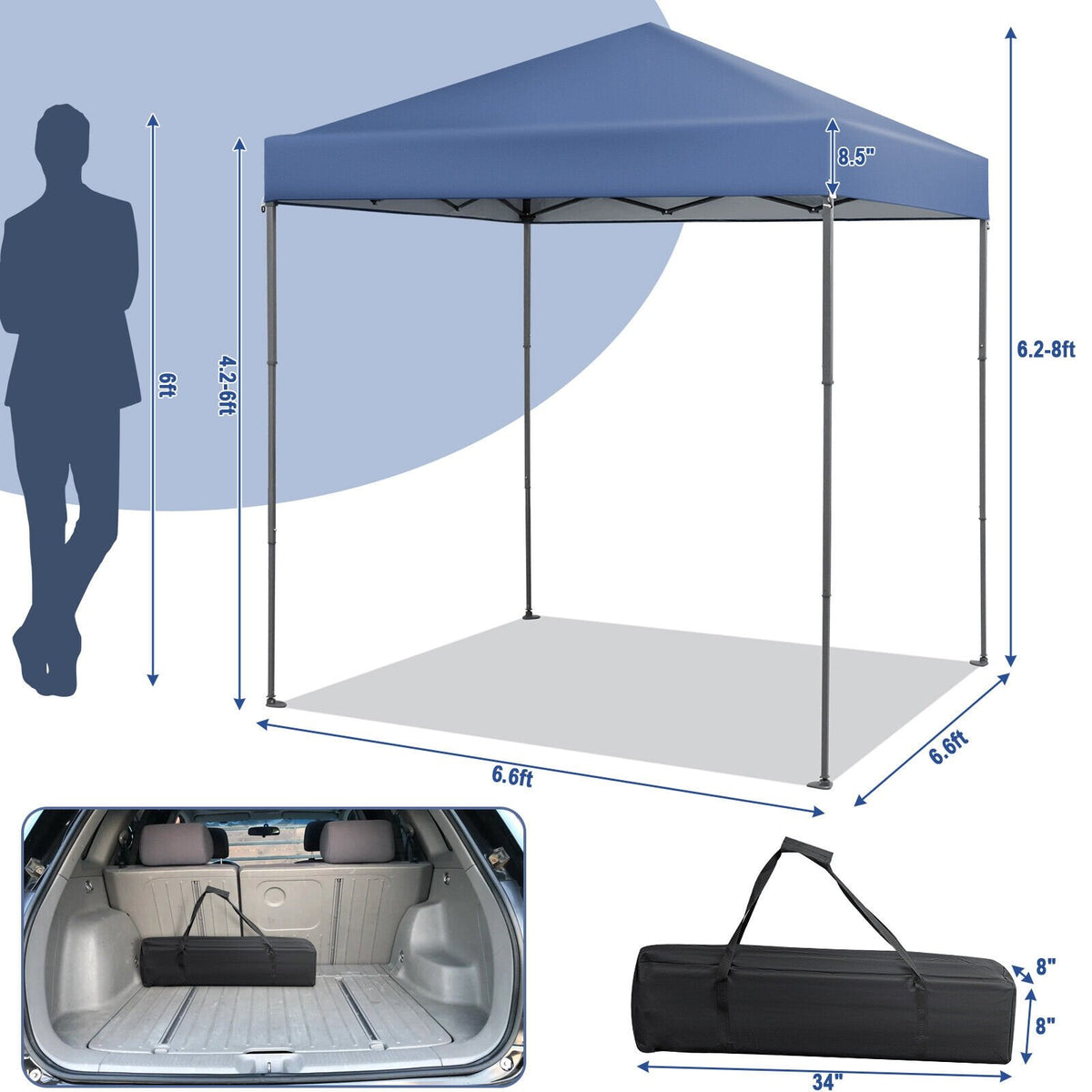 6.6 x 6.6 Feet Outdoor Pop-up Canopy Tent with UPF 50+ Sun Protection-Blue view 4