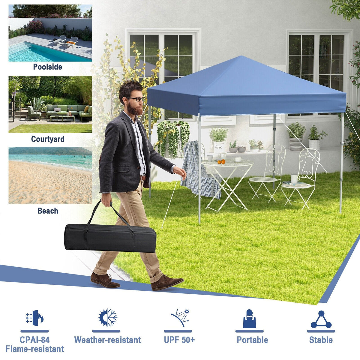 6.6 x 6.6 Feet Outdoor Pop-up Canopy Tent with UPF 50+ Sun Protection-Blue view 6