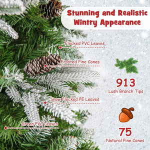 6/7.5/9 Feet Pre-Lit Artificial Christmas Tree Snow Flocked Hinged-7.5 Feet view 6
