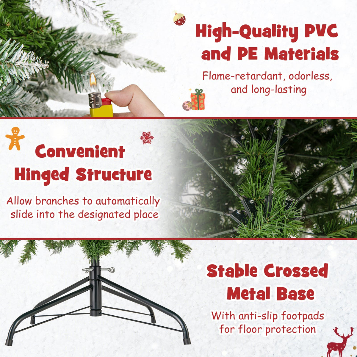 6/7.5/9 Feet Pre-Lit Artificial Christmas Tree Snow Flocked Hinged-7.5 Feet view 8