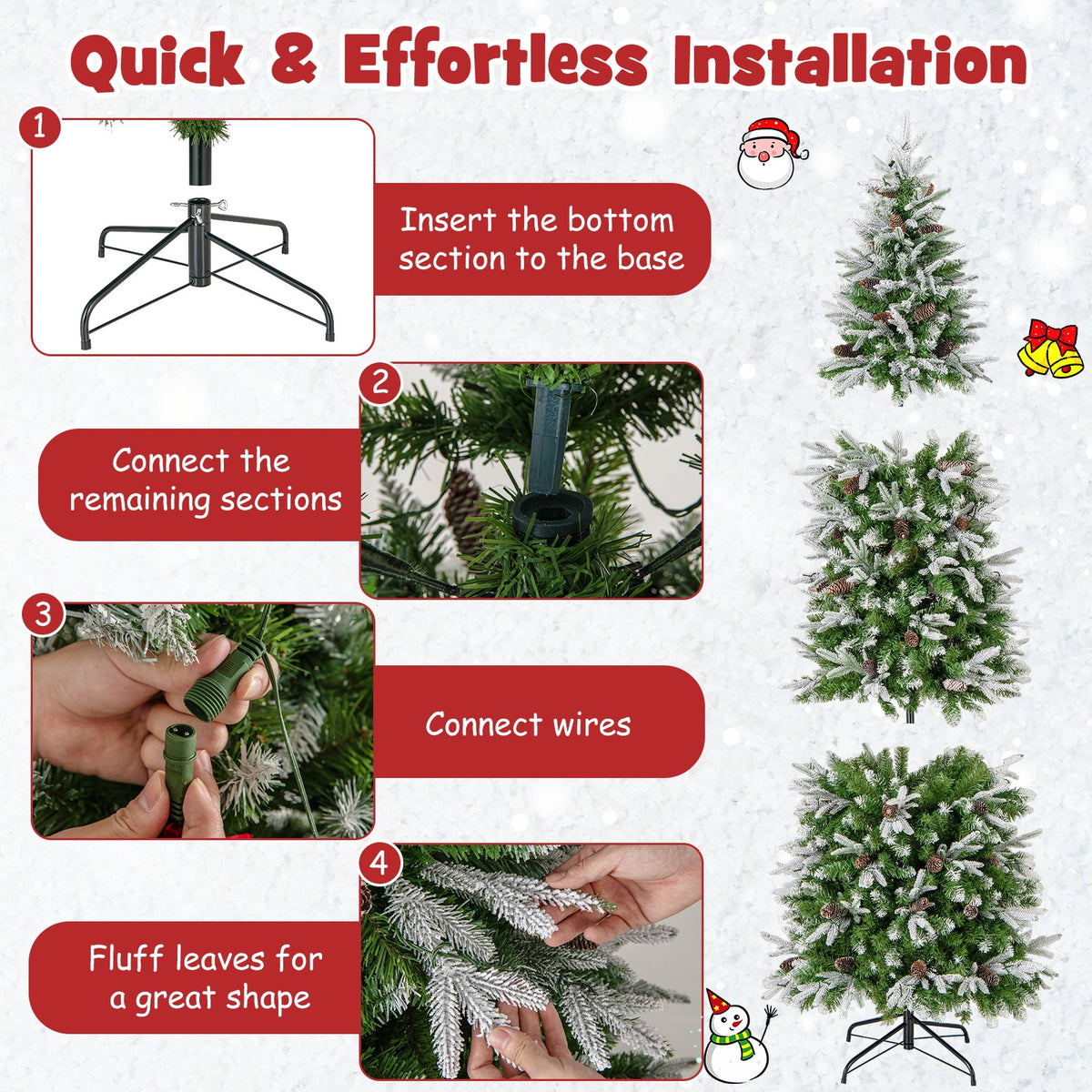 6/7.5/9 Feet Pre-Lit Artificial Christmas Tree Snow Flocked Hinged-7.5 Feet view 9