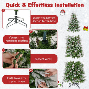 6/7.5/9 Feet Pre-Lit Artificial Christmas Tree Snow Flocked Hinged-7.5 Feet view 9