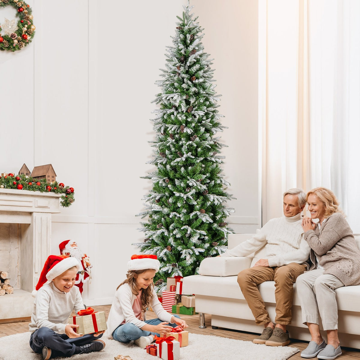 6/7.5/9 Feet Pre-Lit Artificial Christmas Tree Snow Flocked Hinged-9 FT view 5