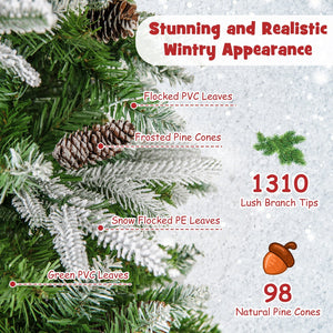 6/7.5/9 Feet Pre-Lit Artificial Christmas Tree Snow Flocked Hinged-9 FT view 6