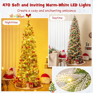 6/7.5/9 Feet Pre-Lit Artificial Christmas Tree Snow Flocked Hinged-9 FT view 7