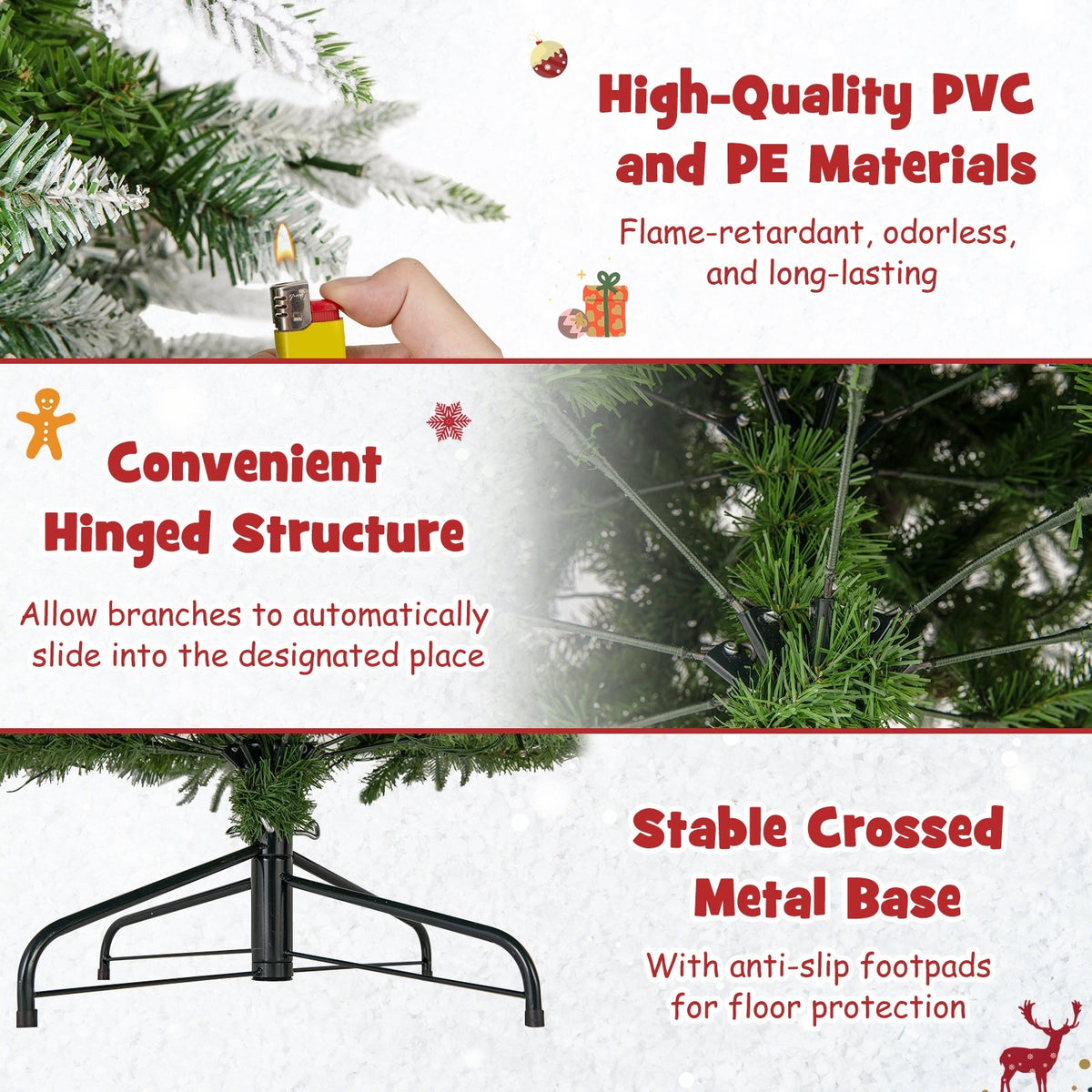6/7.5/9 Feet Pre-Lit Artificial Christmas Tree Snow Flocked Hinged-9 FT view 9