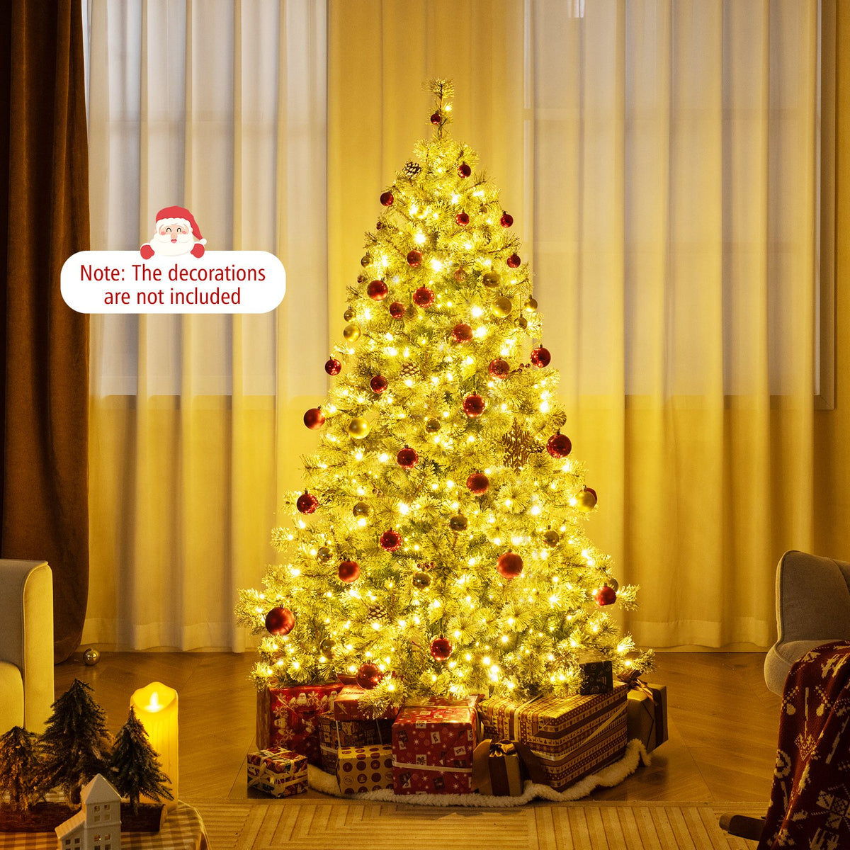 6/7.5/9 FT Artificial Christmas Tree Pre-Lit Hinged Holiday Tree with 360° Quick Power Connector-6 ft view 3