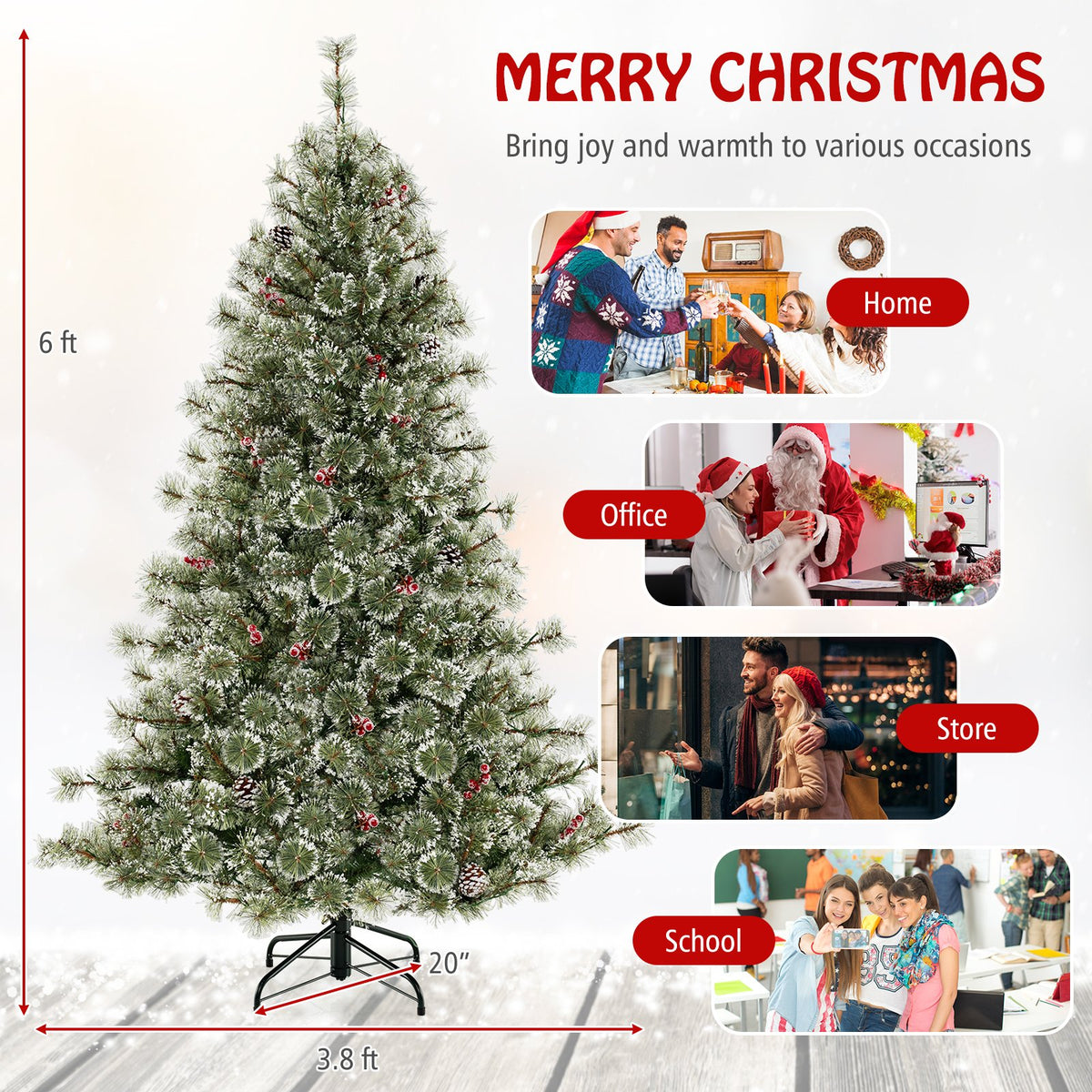 6/7.5/9 FT Artificial Christmas Tree Pre-Lit Hinged Holiday Tree with 360° Quick Power Connector-6 ft view 4