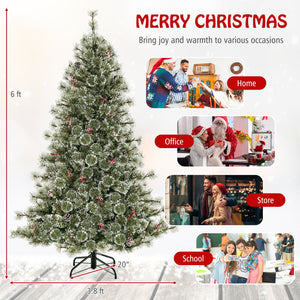 6/7.5/9 FT Artificial Christmas Tree Pre-Lit Hinged Holiday Tree with 360° Quick Power Connector-6 ft view 4