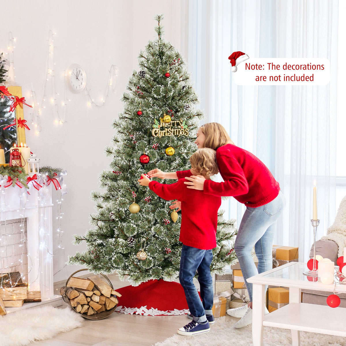6/7.5/9 FT Artificial Christmas Tree Pre-Lit Hinged Holiday Tree with 360° Quick Power Connector-6 ft view 5
