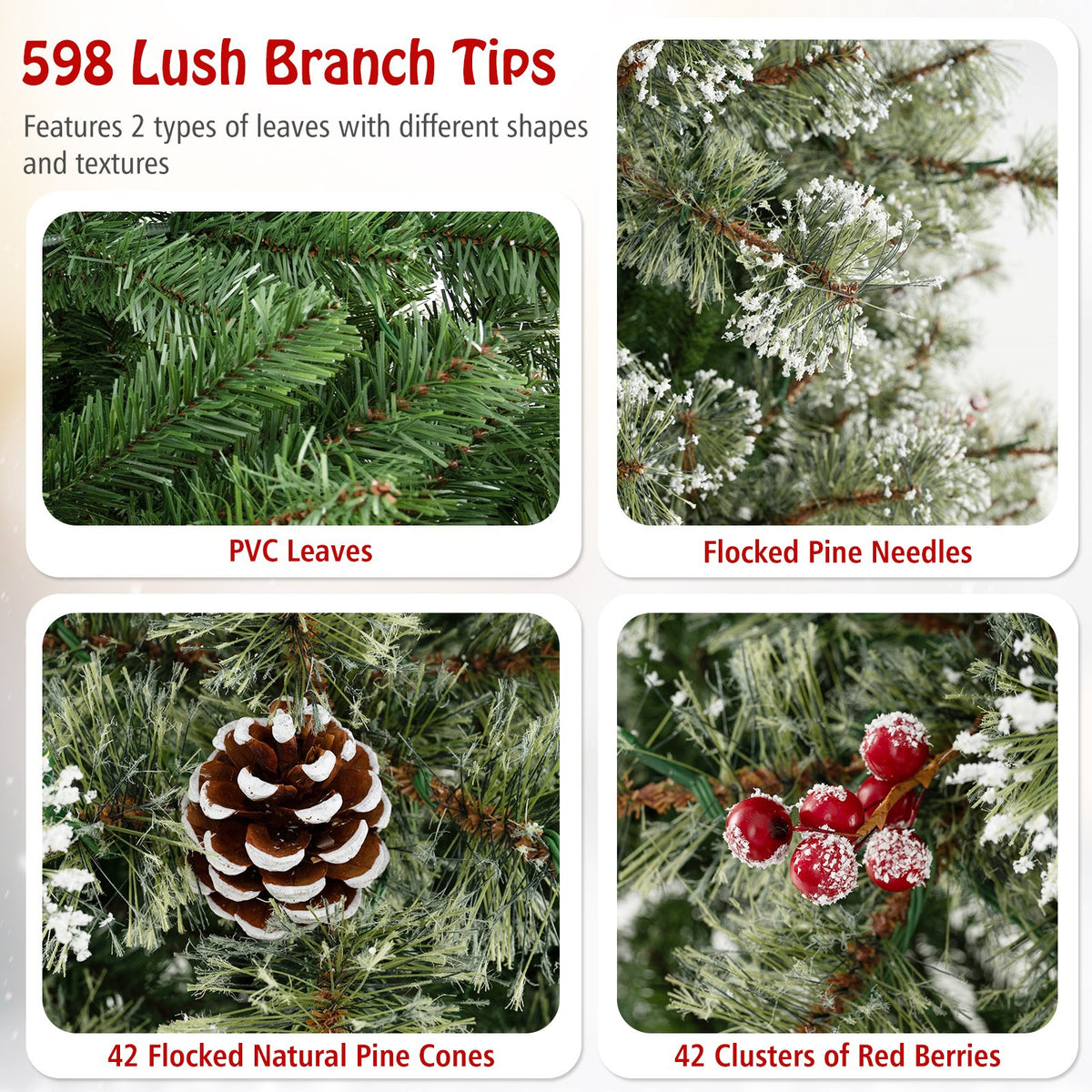6/7.5/9 FT Artificial Christmas Tree Pre-Lit Hinged Holiday Tree with 360° Quick Power Connector-6 ft view 6