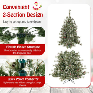 6/7.5/9 FT Artificial Christmas Tree Pre-Lit Hinged Holiday Tree with 360° Quick Power Connector-6 ft view 7