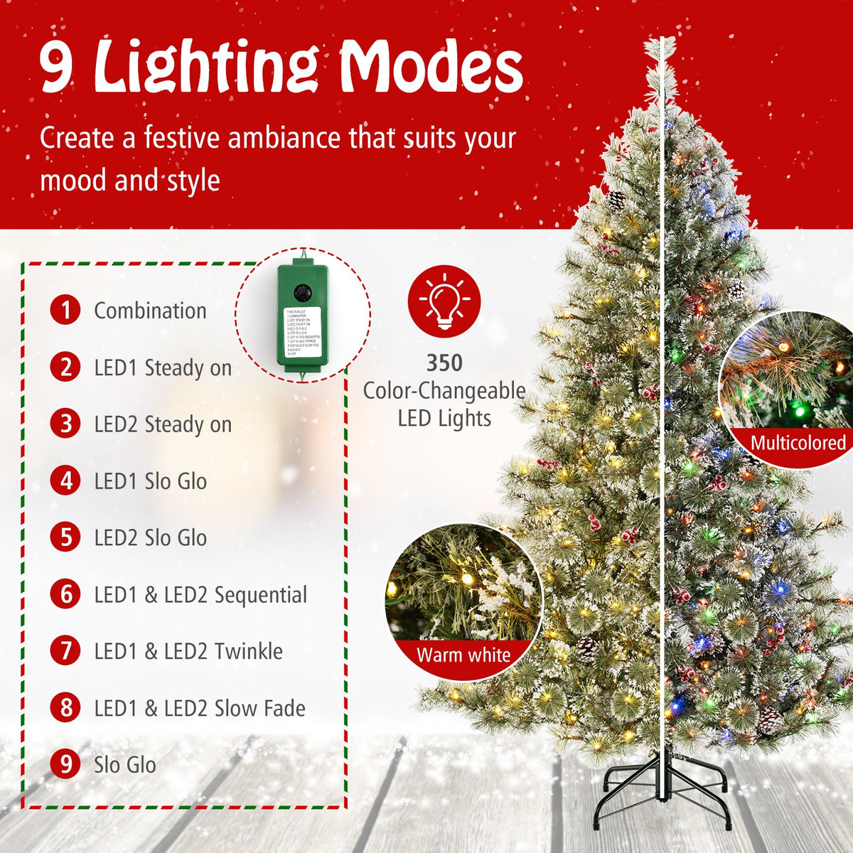 6/7.5/9 FT Artificial Christmas Tree Pre-Lit Hinged Holiday Tree with 360° Quick Power Connector-6 ft view 8