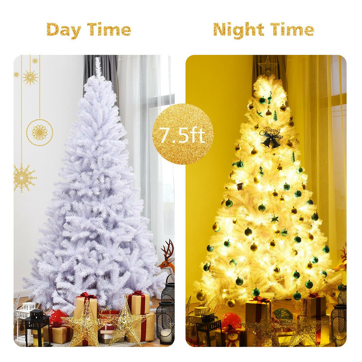 6 Feet / 7.5 Feet / 9 Feet Hinged Artificial Christmas Tree with Metal Stand-7.5 Feet view 8
