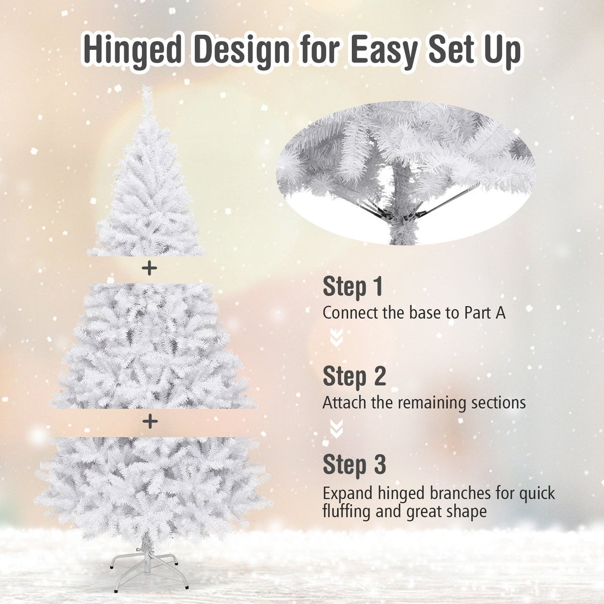 6 Feet / 7.5 Feet / 9 Feet Hinged Artificial Christmas Tree with Metal Stand-7.5 Feet view 9