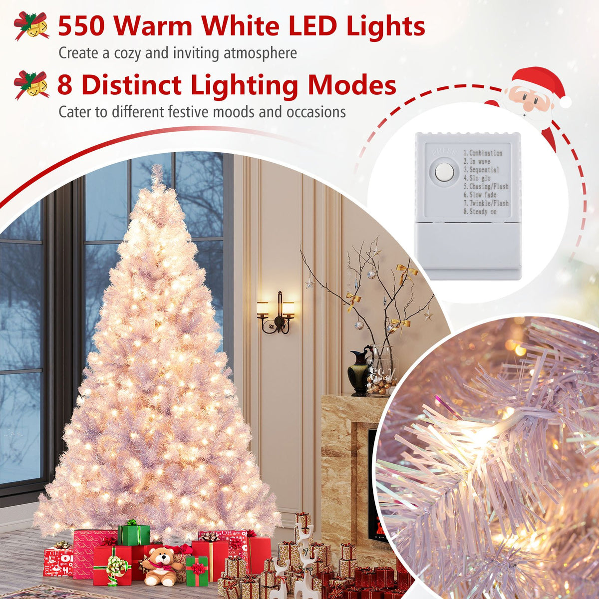 6/7.5 FT Pre-Lit Tinsel Christmas Tree Artificial Xmas Tree-M view 8